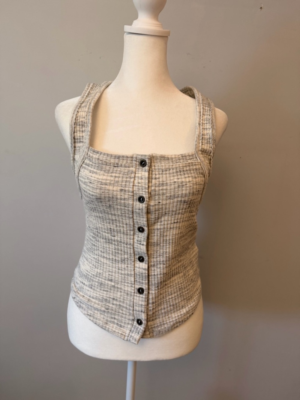 Project Social T Marled Oatmeal Ribbed Button Tank